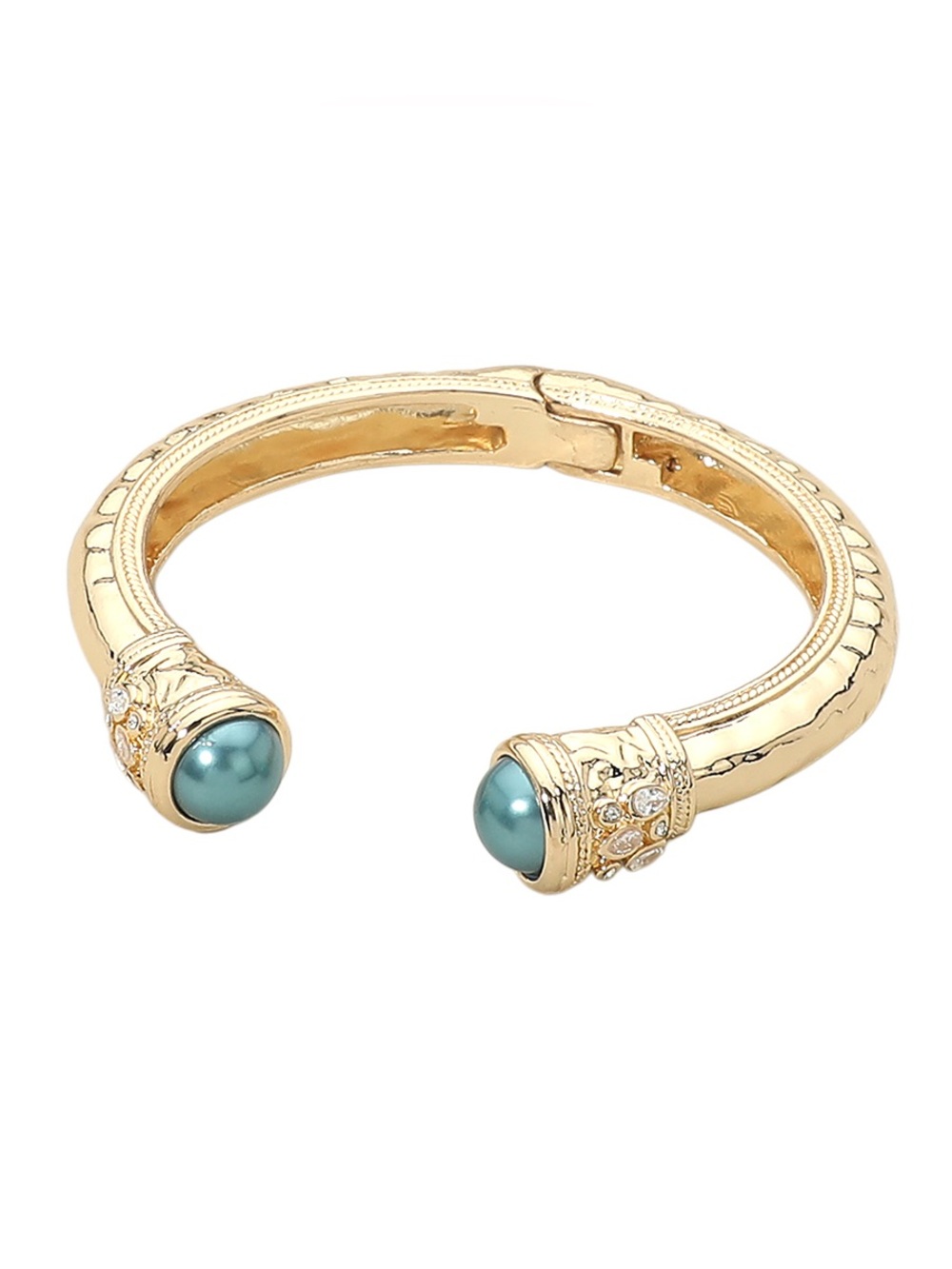 Gold and Teal Pearl OpenCuff Bracelet Hinged Closure
